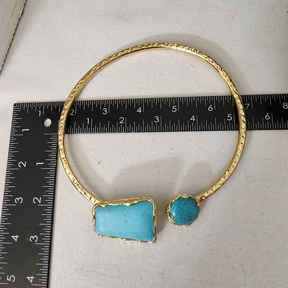 Gold Abstract Choker Necklace with Natural Turquoise Howlite Stones - Picture 8 of 8